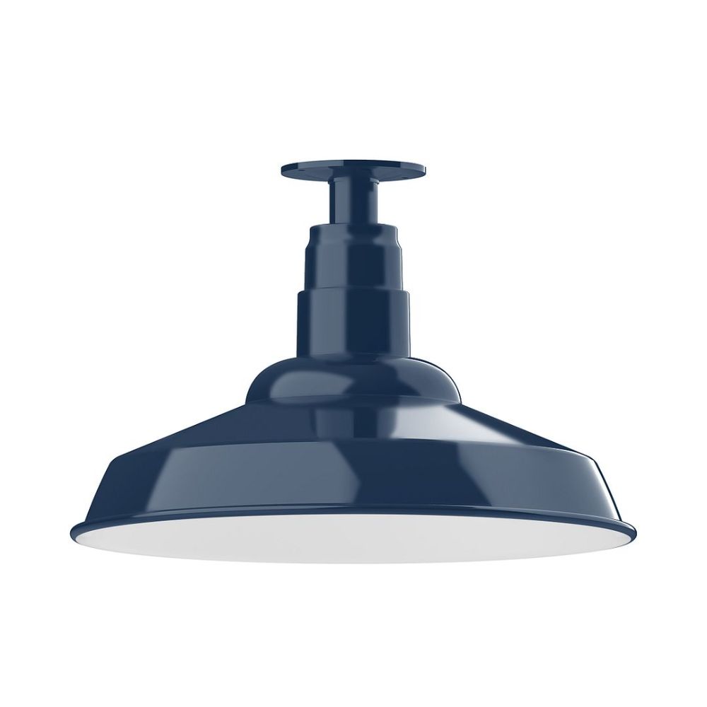 Montclair Lightworks FMB184-50-G06 16" Warehouse Shade, Flush Mount Ceiling Light With Frosted Glass And Cast Guard, Navy